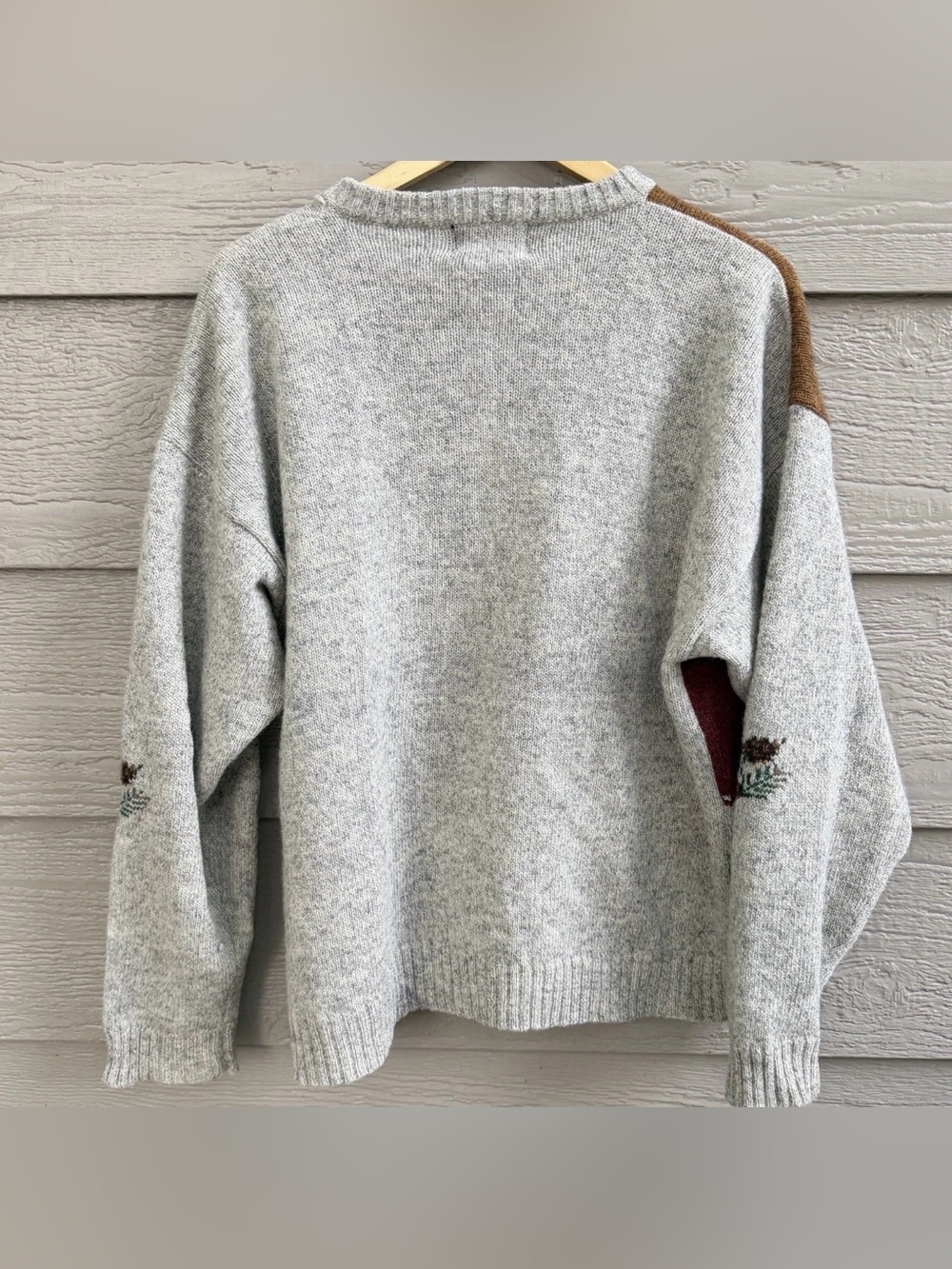 Vintage Woolrich Sweater Women XL Gray Wool Cardigan Fair Isle Deer Mountain 90s - Picture 3 of 13